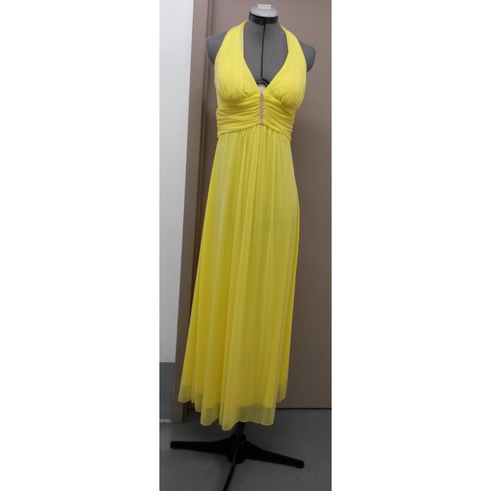 Long yellow formal halter dress